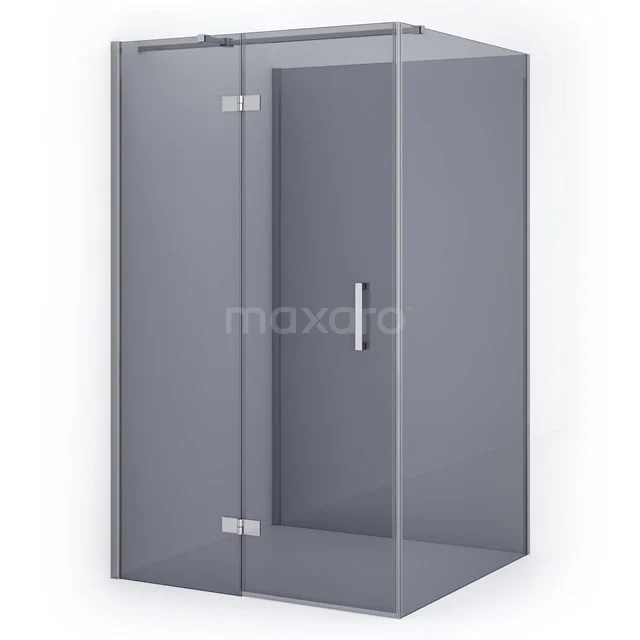 Glass shower enclosure with corner door, grey tinted glass, sleek design, ideal as a modern bathroom solution.