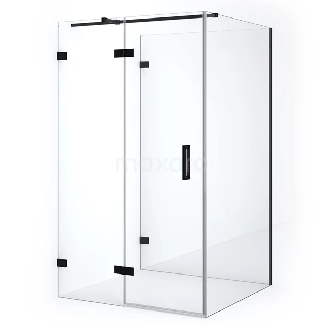 Glas Duschkabine mit Schwarz Metallrahmen, Eckmodell, schlankes Design, ideal für moderne Bäder.