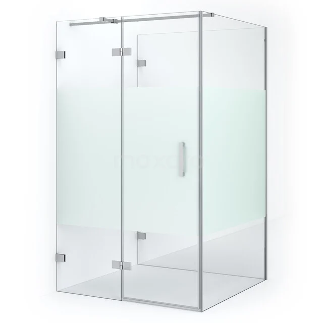 Diamond Shower cabin | 120x120 cm Chrome Clear with matt strip Pivot door Semi-detached square CDF21661212323C Frosted glass shower enclosure with stainless steel hinges, modern design for a stylish bathroom.