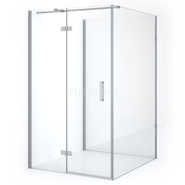 Diamond Duschkabine | 140x120 cm Chrom Drehtür Halbfreistehendes Rechteck CDF21661412310C Glasene Duschkabine mit silberfarbenen Profilen, stilvolle Eckaufstellung, ideal für ein modernes Badezimmer.