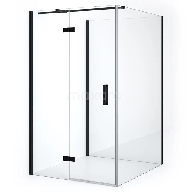 Duschkabine Halb freistehend Diamant 140x110cm 8mm Sicherheitsglas Matt Schwarz CDF21561411310MB Moderne Glaskabine mit schwarzem Metallprofil, ideal für eine stilvolle Badezimmergestaltung.