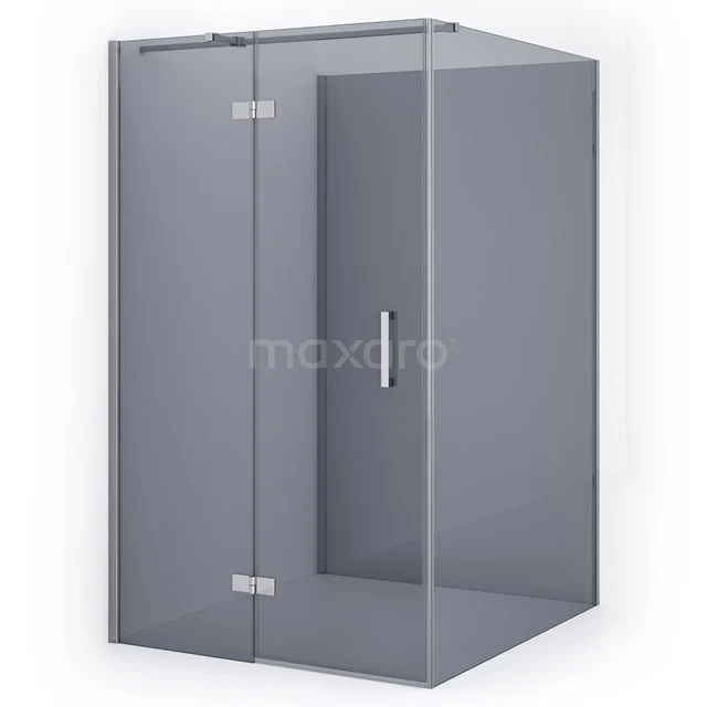 Graue Eck-Duschkabine mit Glastüren, modernes Design und Edelstahl-Elementen für ein stilvolles Badezimmer.