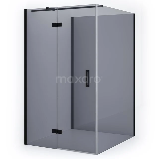 Duschkabine Halb freistehend Diamant 140x120cm 8mm Rauchglas Sicherheitsglas Matt Schwarz CDF21661412311MB Schwarze Ecke Duschkabine mit Mattglas und Drehtür, perfekt für ein modernes Badezimmer.