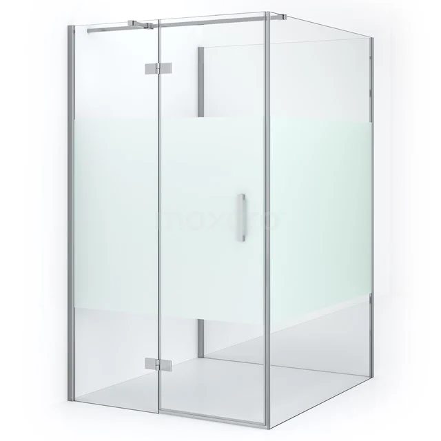 Diamond Shower cabin | 140x110 cm Chrome Clear with matt strip Pivot door Semi-detached rectangle CDF21651411313C Glass shower screen in corner model, clear and frosted glass, aluminium profiles, perfect for a modern bathroom style.