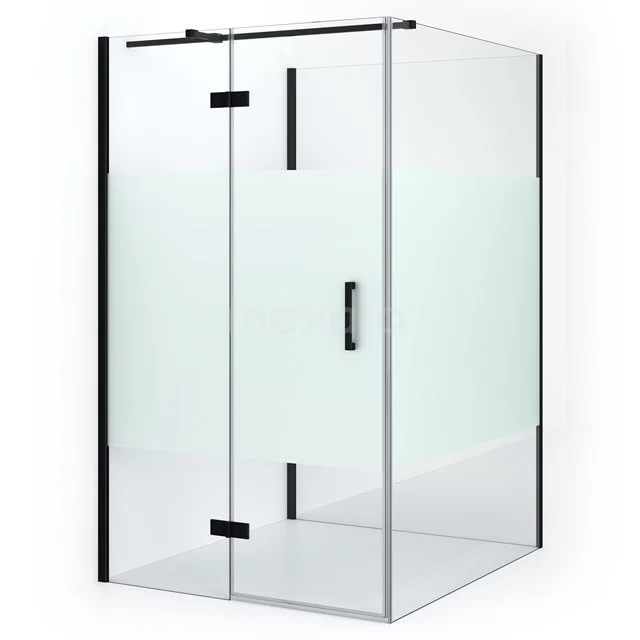 Duschkabine halb-freistehend Diamond 140x120cm 8mm klares Sicherheitsglas mit Mattstreifen Matt Schwarz CDF21661412313MB Glas Ecken Duschkabine mit Matt Schwarz Aluminium Profile, transparent und matt Glas; modernes Badezimmerdesign.