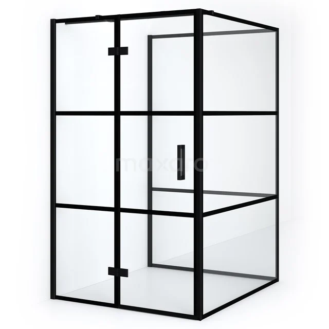 Schwarze Duschkabine mit industriellem Design, Glas und Aluminium, ideal für moderne Bäder.