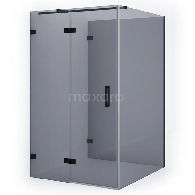 Grey glass shower enclosure with black metal details, modern design, ideal for a stylish bathroom upgrade.