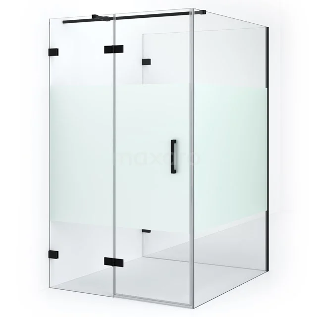 Diamond Shower cabin | 140x120 cm Matte black Clear with matt strip Pivot door Semi-detached rectangle CDF21661412323MB Glass shower enclosure with matte privacy glass, black accents and pivot door; stylish addition for any modern bathroom.