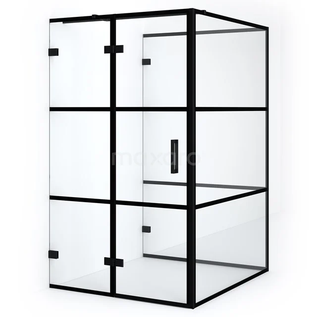 Modern black-steel shower enclosure with clear glass, industrial look, perfect for stylish bathroom decor.