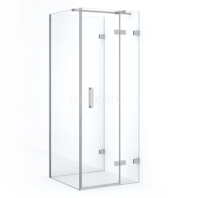 Glasene Duschkabine mit chromfarbener Ausführung, Eckmodell mit Drehtür, ideal für ein modernes Badezimmer.