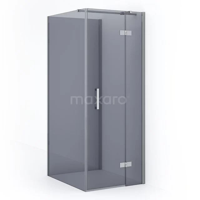 Diamond Shower cabin | 100x80 cm Chrome Smoke glass Pivot door Semi-detached rectangle CDF22351008311C Matte black shower enclosure with corner step, clean lines and frosted glass doors; modern addition to any bathroom.