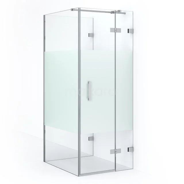 Diamond Shower cabin | 100x80 cm Chrome Clear with matt strip Pivot door Semi-detached rectangle CDF22351008323C Glass shower enclosure with aluminium frame, square design and frosted details, ideal as a stylish bathroom solution.