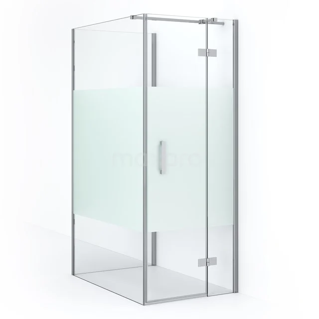 Glass shower enclosure with sliding door, frosted glass detail and chrome accents, perfect for a modern bathroom style.