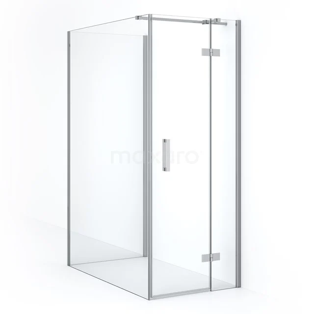 Corner shower cabin with transparent glass and aluminium profiles, modern bathroom style and space-saving design.