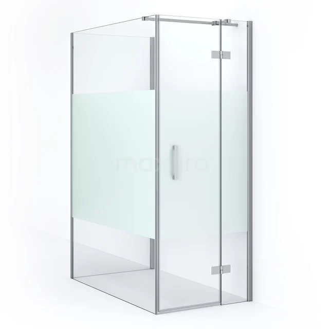 Glas Duschkabine mit mattem und klarem Glas, Eckmodell mit Drehtür, modernes Design, perfekt für ein stilvolles Badezimmer.
