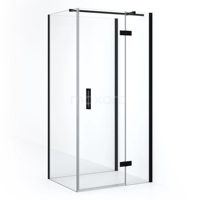 Glass shower enclosure with matte black profiles, sliding door and modern design, ideal for a stylish bathroom.