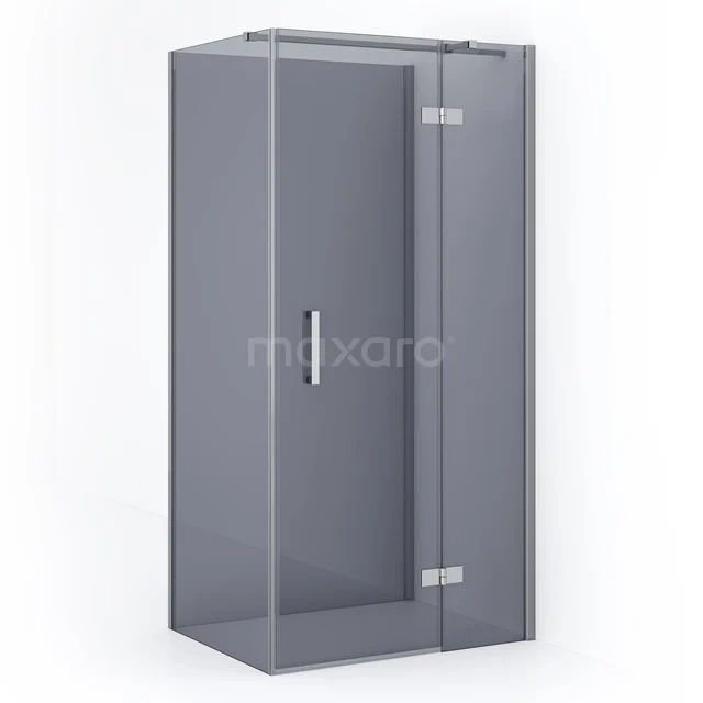 Graue Glas-Duschkabine, Eckmodell mit Aluminium-Scharniere, ideal für ein modernes Badezimmer.
