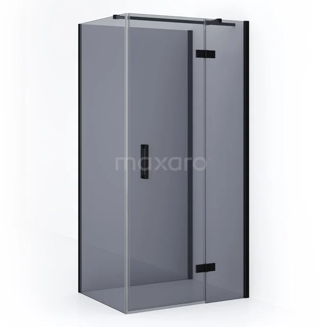 Modern black shower enclosure with frosted glass, sleek design and sliding door, ideal for a stylish bathroom.