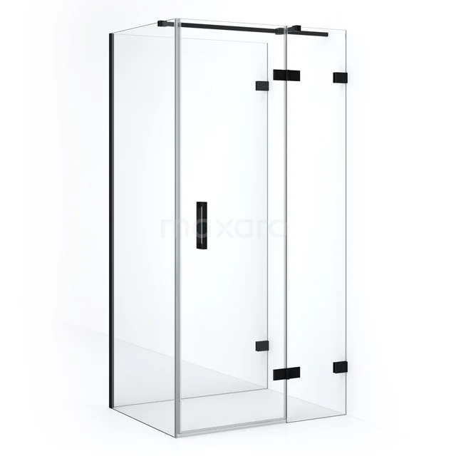 Diamond Shower cabin | 100x90 cm Matte black Clear glass Pivot door Semi-detached rectangle CDF22460910320MB Modern glass shower enclosure with black aluminium details, sleek design ideal for a stylish bathroom update.