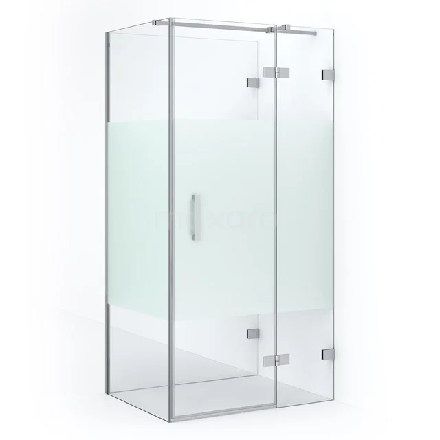 Duschkabine halb freistehend Diamond 100x80cm 8mm klares Sicherheitsglas mit mattem Streifen Chrom CDF22460810323C Glasene Duschkabine mit mattem Glaspaneel, Chromprofil und Drehtür, perfekt für ein modernes Badezimmer.