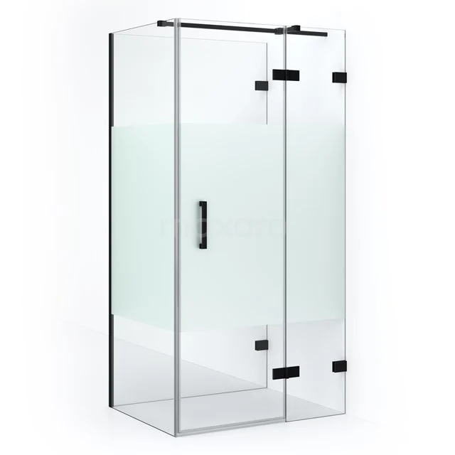 Duschkabine halb freistehend Diamond 90x80cm 8mm klares Sicherheitsglas mit Mattstreifen Matt Schwarz CDF22360809323MB Strakke, Klarglas Duschkabine mit Matt Schwarz Akzenten, Ecke Tür und Klarglas; moderne Badezimmerlösung.