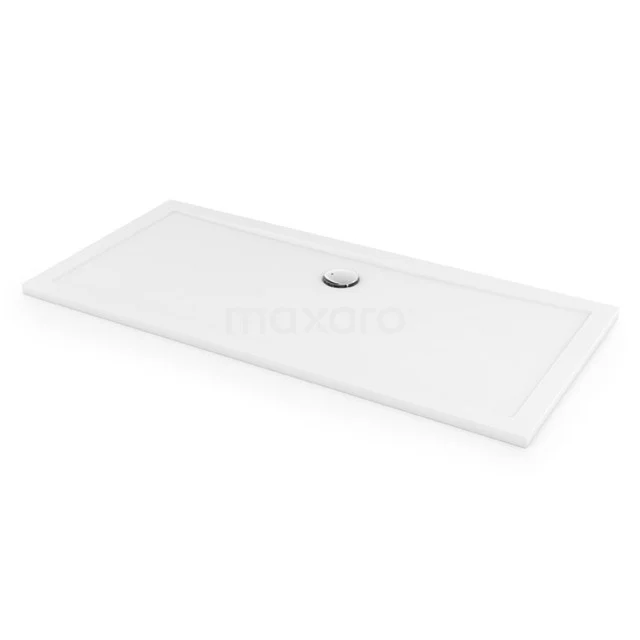 Rechteckige weiße Duschwanne aus Keramik mit zentralem Ablaufrost, geeignet für moderne Badezimmergestaltungen.