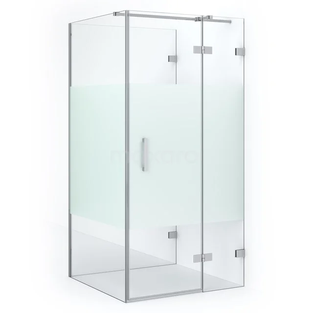 Diamond Shower cabin | 100x100 cm Chrome Clear with matt strip Pivot door Semi-detached square CDF22461010323C Glass shower enclosure with frosted glass accents, rectangular design, stainless steel details, perfect for modern bathrooms.