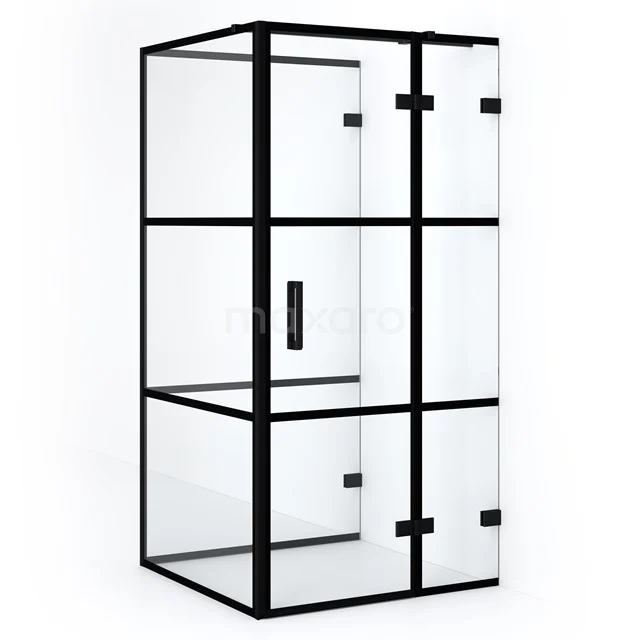 Diamond Shower enclosure | 90x90 cm Matte black Clear with 4 black stripes Pivot door Semi-detached square CDF22360909328MB