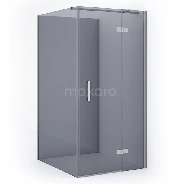 Graue Glas-Duschkabine mit eckigem Design, metallischen Scharnieren und minimalistischem Haltegriff, perfekt für jedes moderne Badezimmer.