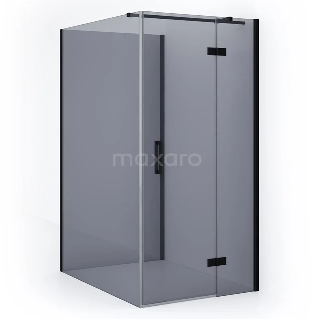 Diamond Shower cabin | 140x90 cm Matte black Smoke glass Pivot door Semi-detached rectangle CDF22361409311MB Matte black Shower door and side panel made of glass, modern corner design, ideal for a stylish and sleek bathroom upgrade.