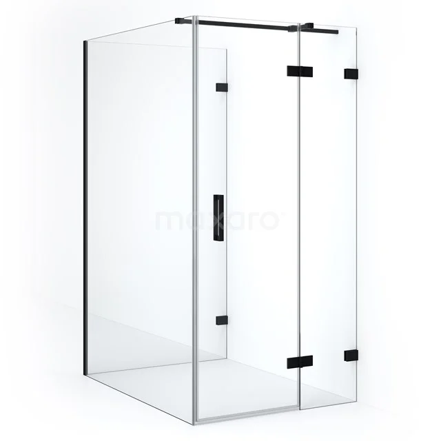 Modern glass shower enclosure with matt black accents, angular design, ideal for a stylish bathroom upgrade.