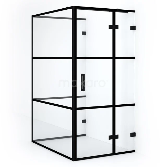 Black glass shower enclosure with clean lines and industrial design, perfect as a modern bathroom solution.