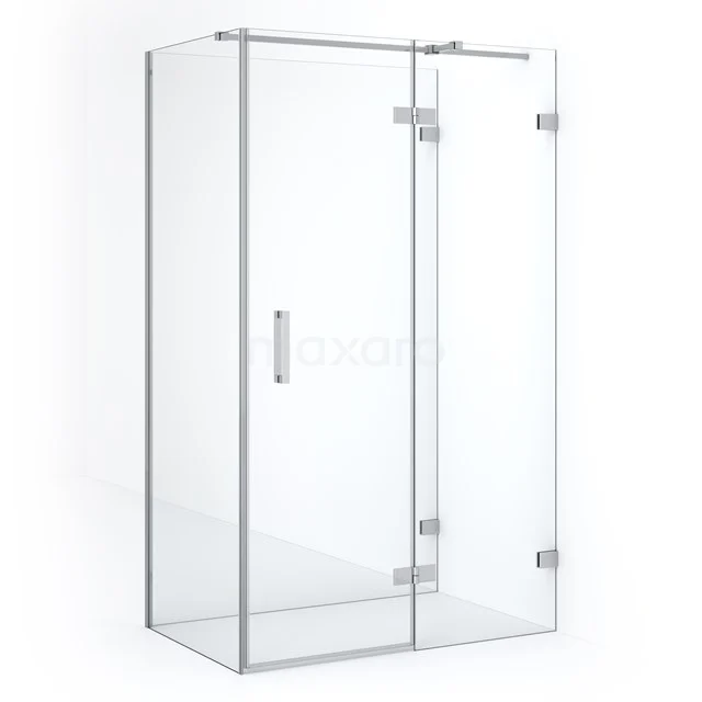 Glaseneck-Duschkabine mit schlankem Silberrahmen, Drehtür und minimalistischem Design; perfekt für ein modernes Badezimmer.