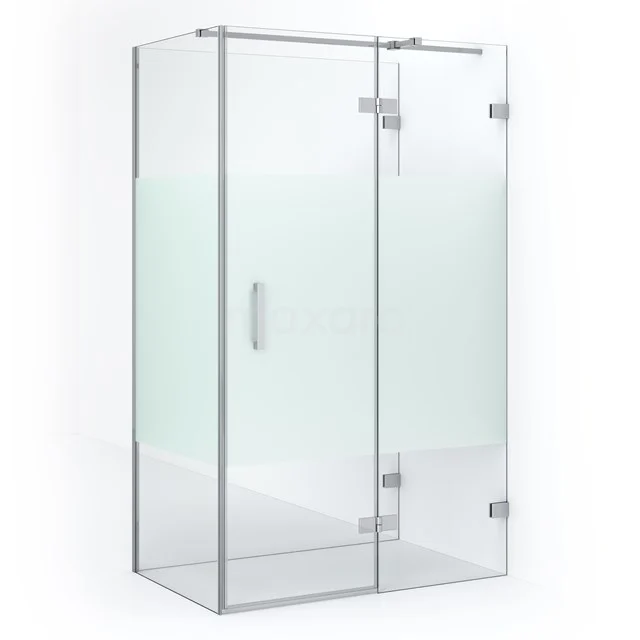 Glas Duschkabine mit mattem und transparentem Glas, silberfarbigen Metallrändern, klaren Linien, ideal für moderne Bäder.