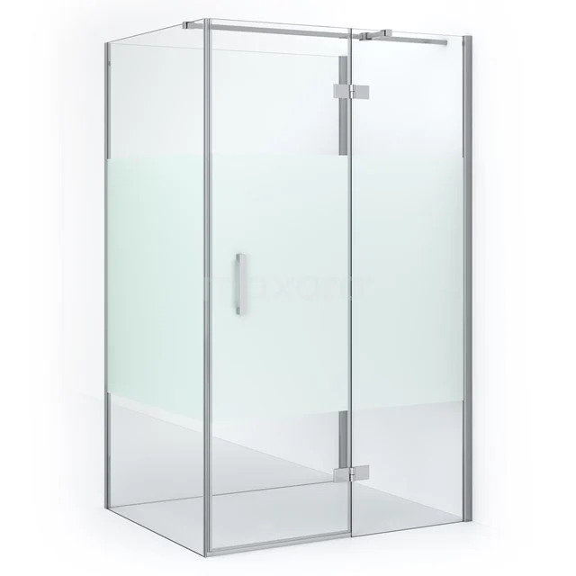 Modern rectangular shower enclosure with clear and frosted glass, silver frame and sliding door, ideal for any bathroom.