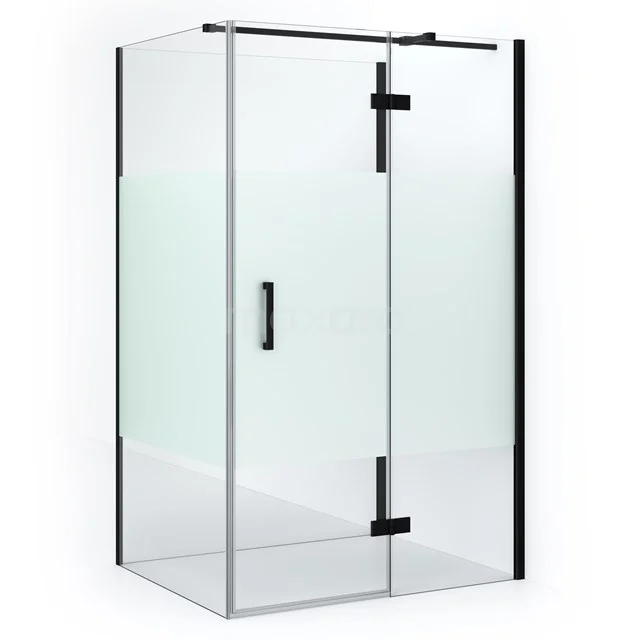 Duschkabine matglas Schwarz Rahmen, Eckmodell mit Scharnierdoor, modernes Design aus gehärtetem Glas für ein stilvolles Badezimmer.
