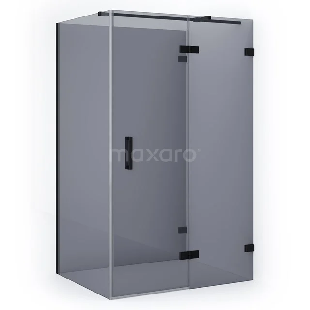 Modern shower enclosure with matt black frame, sliding door and clear glass, perfect for stylish bathroom decor.