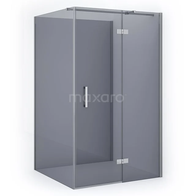 Glas Duschkabine mit Eckeinstieg, grau getönt Sicherheitsglas und rostfreien Scharnieren, modernes Badezimmerdesign.