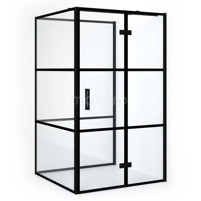Black aluminium shower enclosure with clear glass, industrial style, perfect for modern bathrooms.