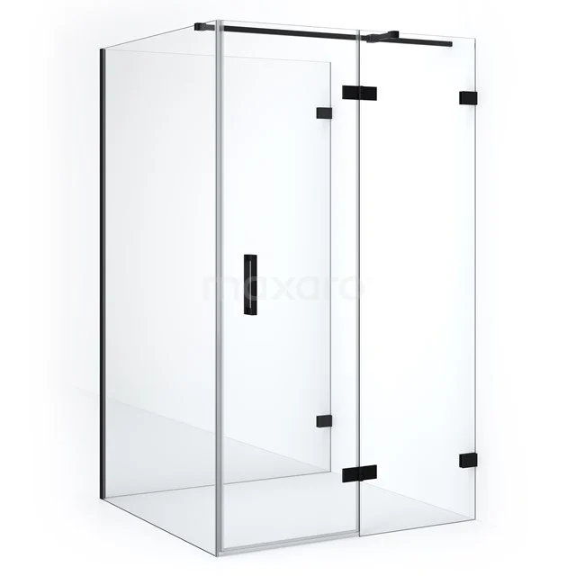 Duschkabine halb-freistehend Diamond 130x120cm 8mm klares Sicherheitsglas Matt Schwarz CDF22661312320MB Duschkabine mit Klarglas, schwarzen Akzenten und Schiebetür; modernes Design für ein stilvolles Badezimmer.