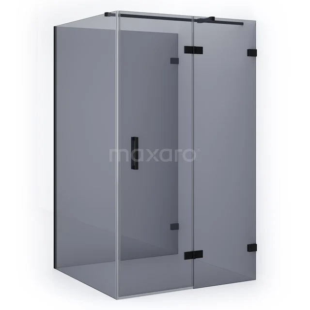 Diamond Duschkabine | 120x110 cm Matt Schwarz Drehtür Halbfreistehendes Rechteck CDF22661112321MB Moderne graue Glas-Duschkabine mit schwarzen Metallakzenten, ideal für eine stilvolle Badezimmergestaltung.