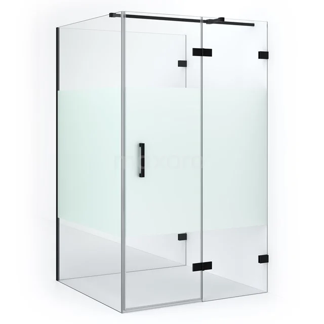 Glas Duschkabine mit Matt Schwarz Akzenten, Eckdesign, Schiebetür, ideal für einen modernen Badezimmer Stil.