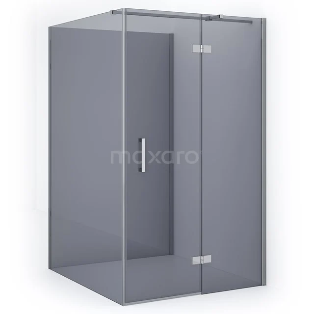 Graue Glas-Duschkabine mit Eck-Einstieg, schlanken Aluminium-Profilen und Scharnier-Türen für einen modernen Badezimmer-Stil.