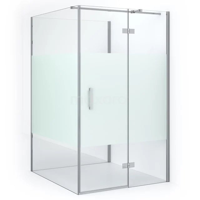 Glas Duschkabine mit Mattglasakzent, Eckmodell, Aluminium Profile, ideal für ein modernes Badezimmer.