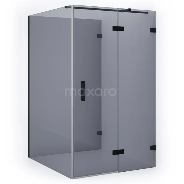 Shower enclosure corner model matte black, square glass walls, with hinged doors and sleek design for modern bathrooms.