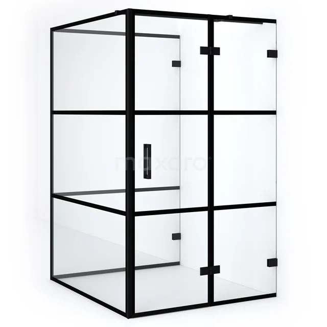 Diamond Shower enclosure | 140x120 cm Matte black Clear with 4 black stripes Pivot door Semi-detached rectangle CDF22661412328MB