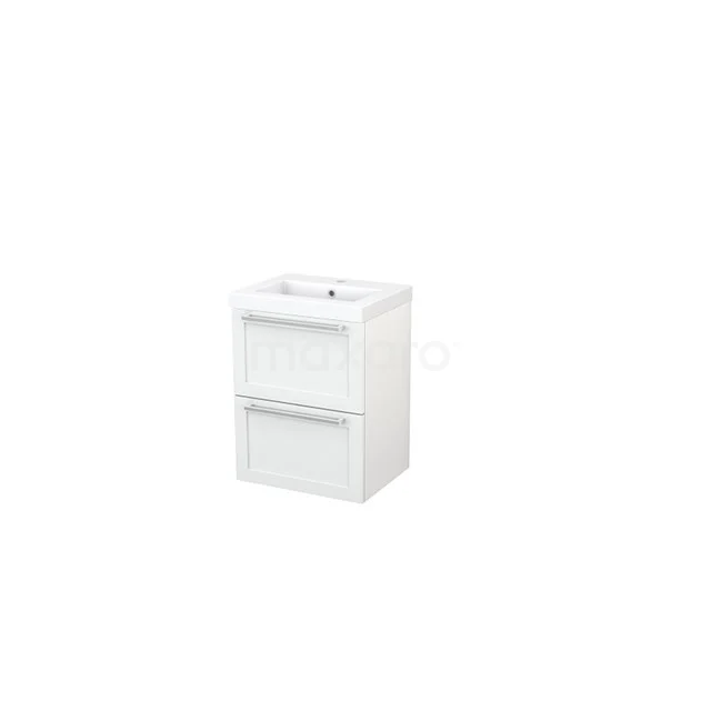 Modulo+ Slim Vanity units with basin | 50 cm High-gloss white Frame front Mineral marble 2 Stacked drawers BMS000005 White bathroom unit with integrated vanity unit with basin, compact design, two drawers, ideal for small bathrooms.