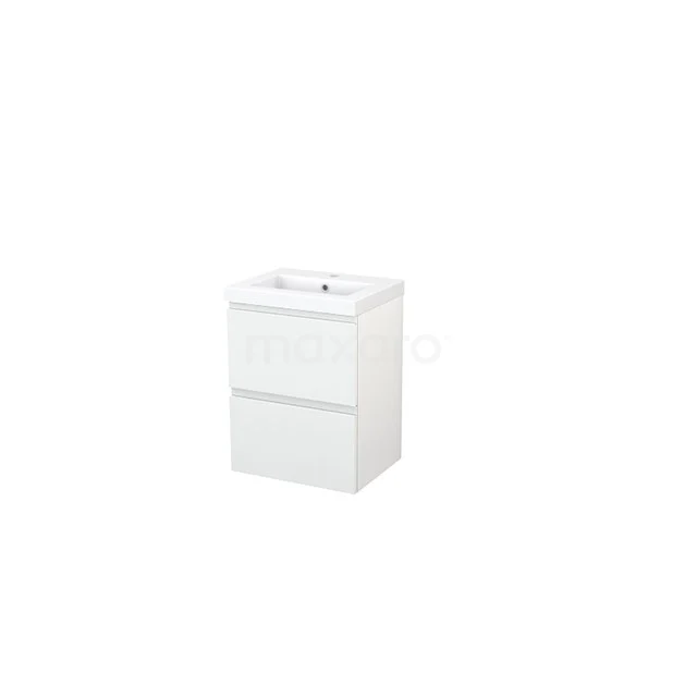 Modulo+ Slim Vanity units with basin | 50 cm High-gloss white Handle-less front Mineral marble 2 Stacked drawers BMS000007 White compact bathroom cabinet with two drawers, sleek design, includes integrated basin for space-saving bathroom set.