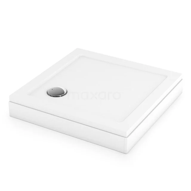 Viereckige, weiße Duschwanne aus Keramik mit einem modernen Abfluss; ideal für eine stilvolle Badezimmergestaltung.