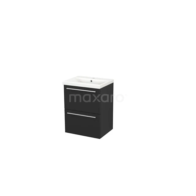 Modulo+ Slim Vanity units with basin | 50 cm Carbon Flat front Ceramic 2 Stacked drawers BMS000010 Black bathroom unit with two drawers and white sink, modern design, ideal for stylish and compact bathroom fittings.